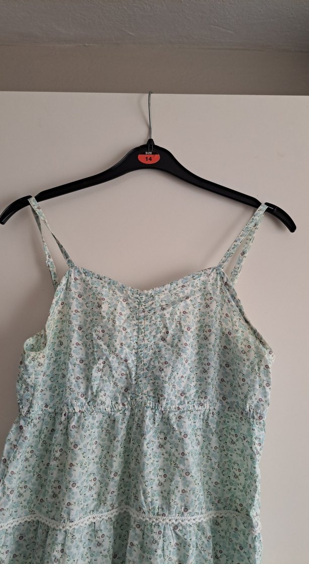 Dantel Detaylı Turkuaz Bohem Midi Elbise - Görsel 3