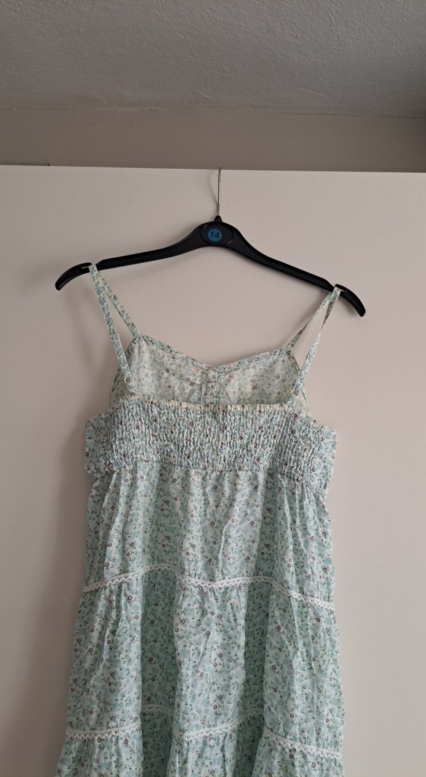 Dantel Detaylı Turkuaz Bohem Midi Elbise - Görsel 4