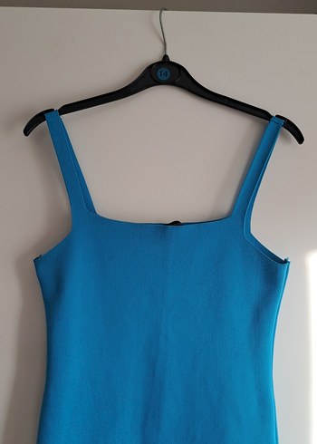 Mavi Mini Kolsuz Örme Elbise - Görsel 2