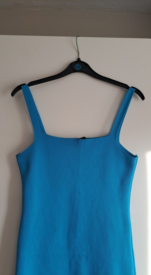 Mavi Mini Kolsuz Örme Elbise - Görsel 2