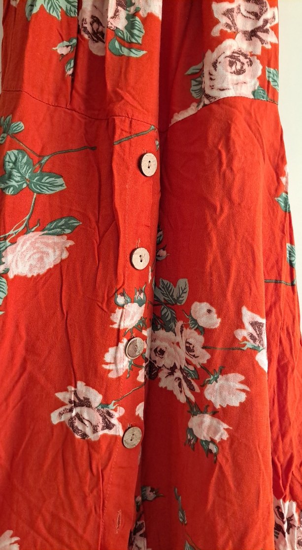 Kırmızı Çiçekli Salaş Omzu Açık Uzun Elbise - Görsel 3