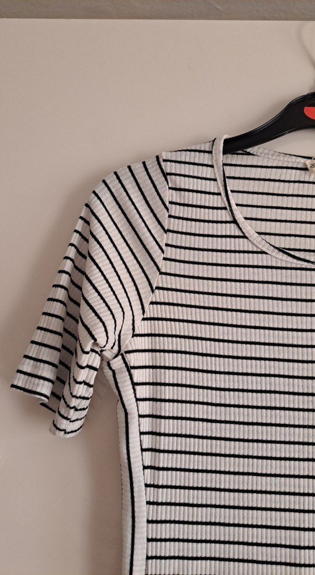 Gri Çizgili Kadın Midi Elbise - Görsel 2