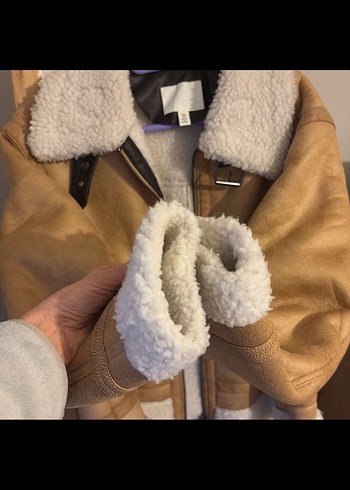 Bej Süet Kadın Ceket, Kürklü, Günlük - Görsel 2