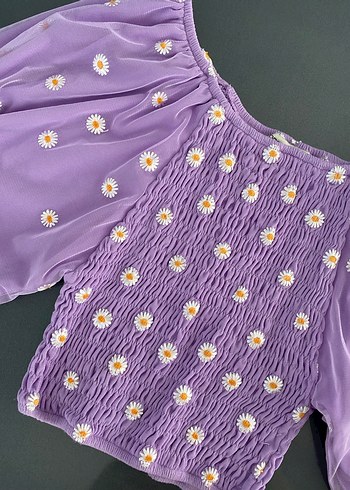 Topshop Bohem Nakışlı Mor Bluz