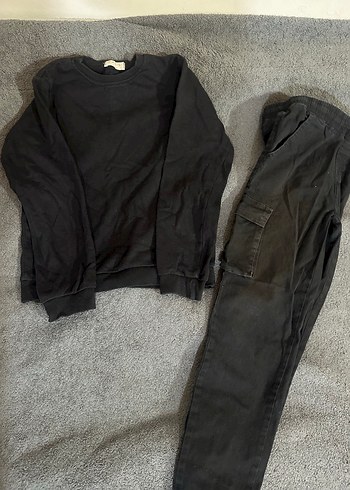 Siyah Erkek Çocuk Oversize Sweatshirt ve Pantolon
