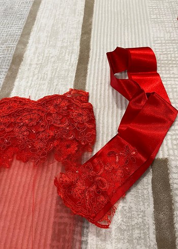 Kırmızı Dantel Bohem Gelin Aksesuarı - Görsel 2