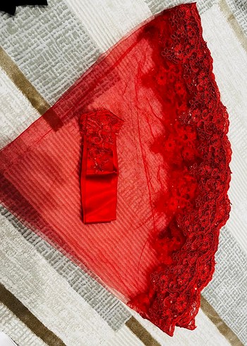 Kırmızı Dantel Bohem Gelin Aksesuarı - Görsel 3