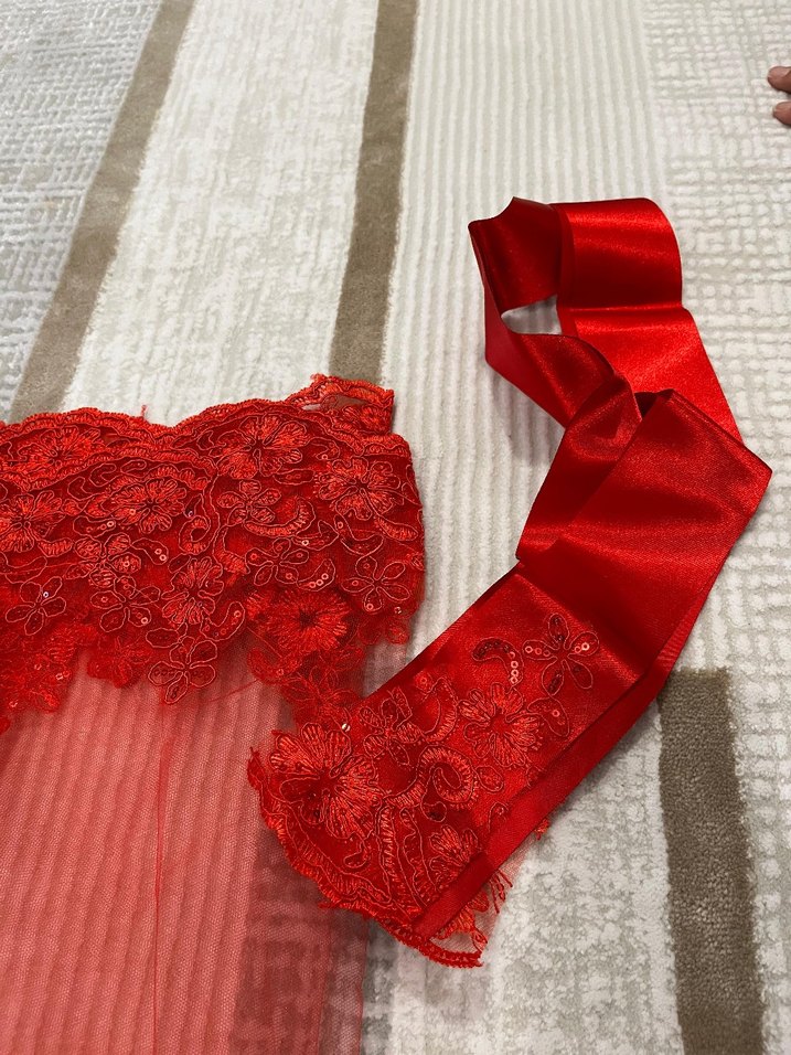 Kırmızı Dantel Bohem Gelin Aksesuarı - Görsel 2