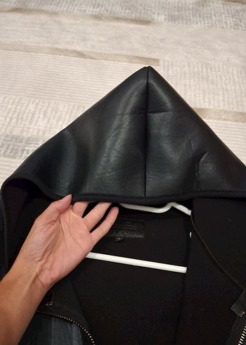 Kapüşonlu Siyah Deri Kadın Ceket - Görsel 7