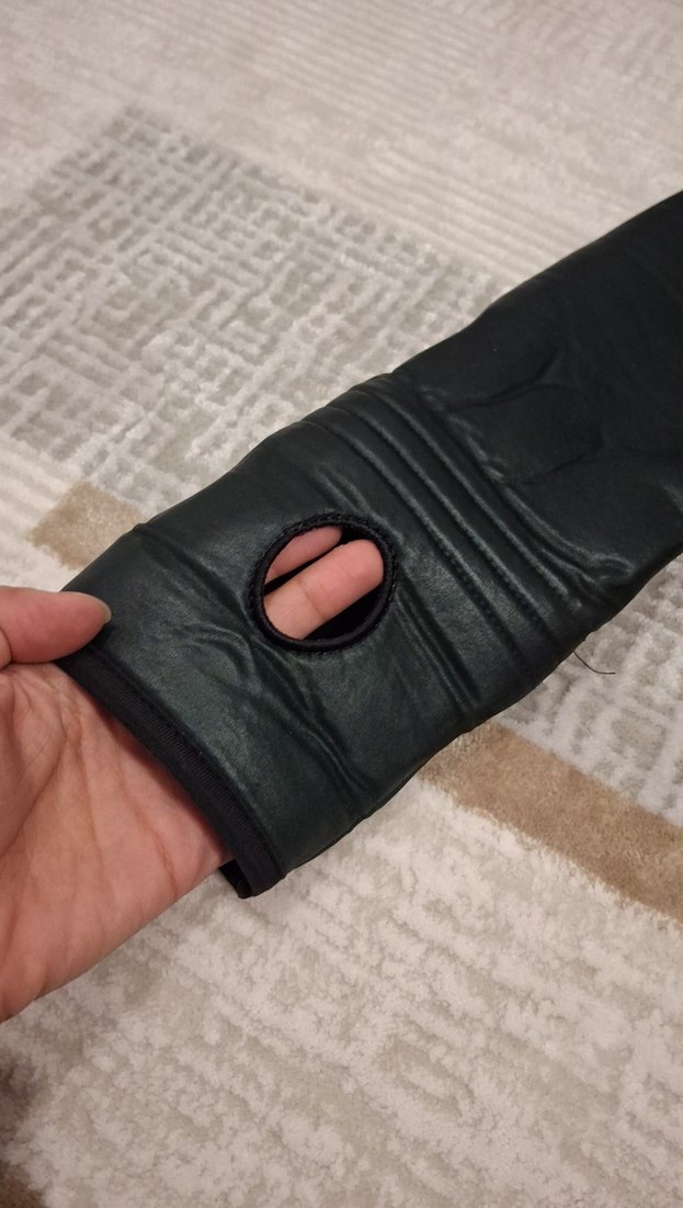 Kapüşonlu Siyah Deri Kadın Ceket - Görsel 2