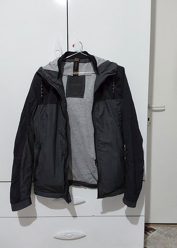 Fermuarlı Siyah Gri Erkek Yağmurluk - Görsel 2