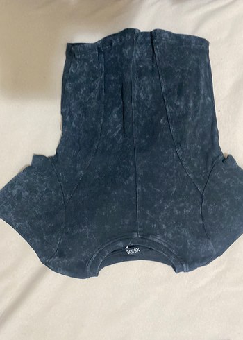 Kadın Siyah Batik Desenli V-Yaka Crop Top