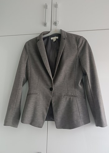40 Beden Gri Kadın Klasik Kesim Blazer Ceket