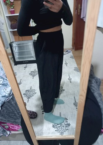 Siyah Kadın Pamuk Rahat Kesim Pantolon - Görsel 2