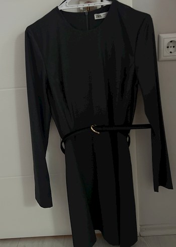 Zara Siyah Kemerli Midi Kadın Elbise