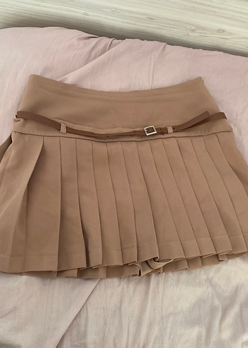 Açık kahve Pilili Midi Mini Etek