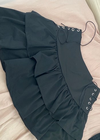 Addax Siyah Volanlı Gotik Mini Etek