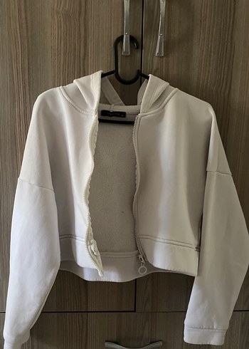 xs Beden Kadın Beyaz Fermuarlı Sweatshirt