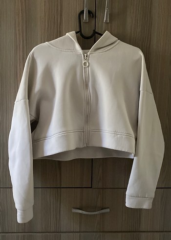 Kadın Beyaz Fermuarlı Sweatshirt