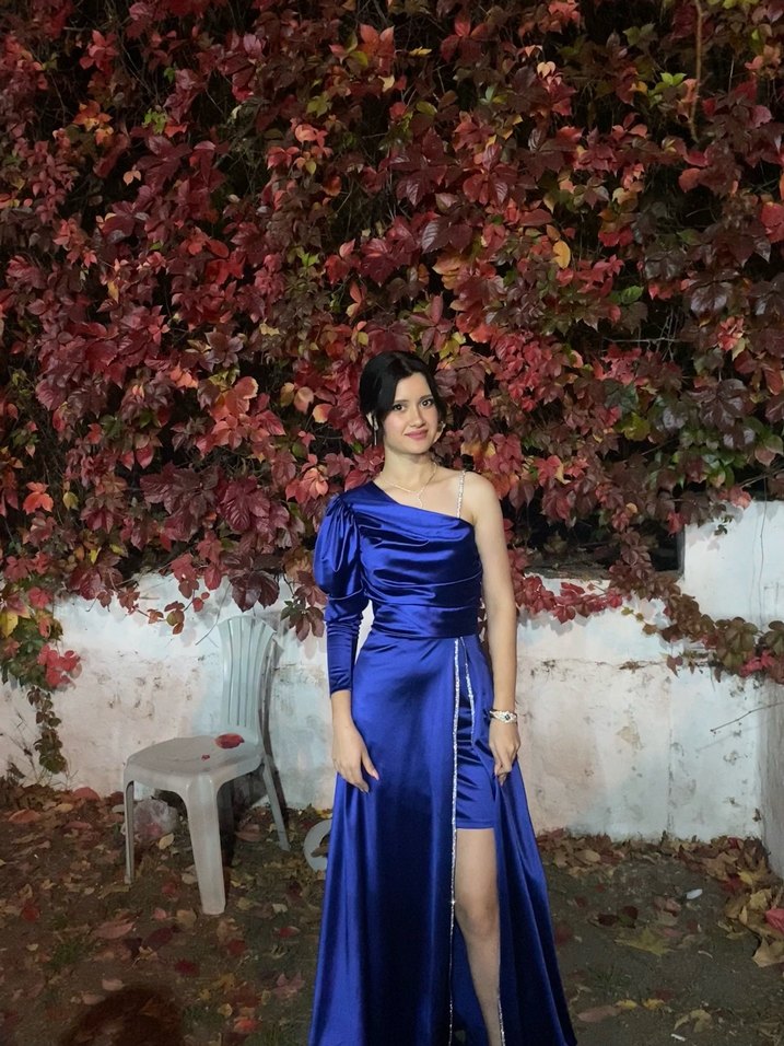 Parlak Mavi Drapeli Uzun Kadın Abiye - Görsel 2