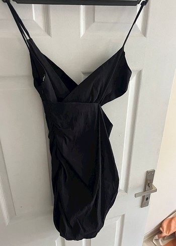 Siyah Drapeli V Yaka Mini Elbise - Görsel 3