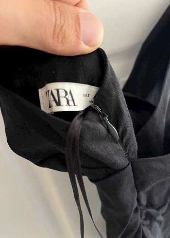 Siyah Drapeli V Yaka Mini Elbise - Görsel 4