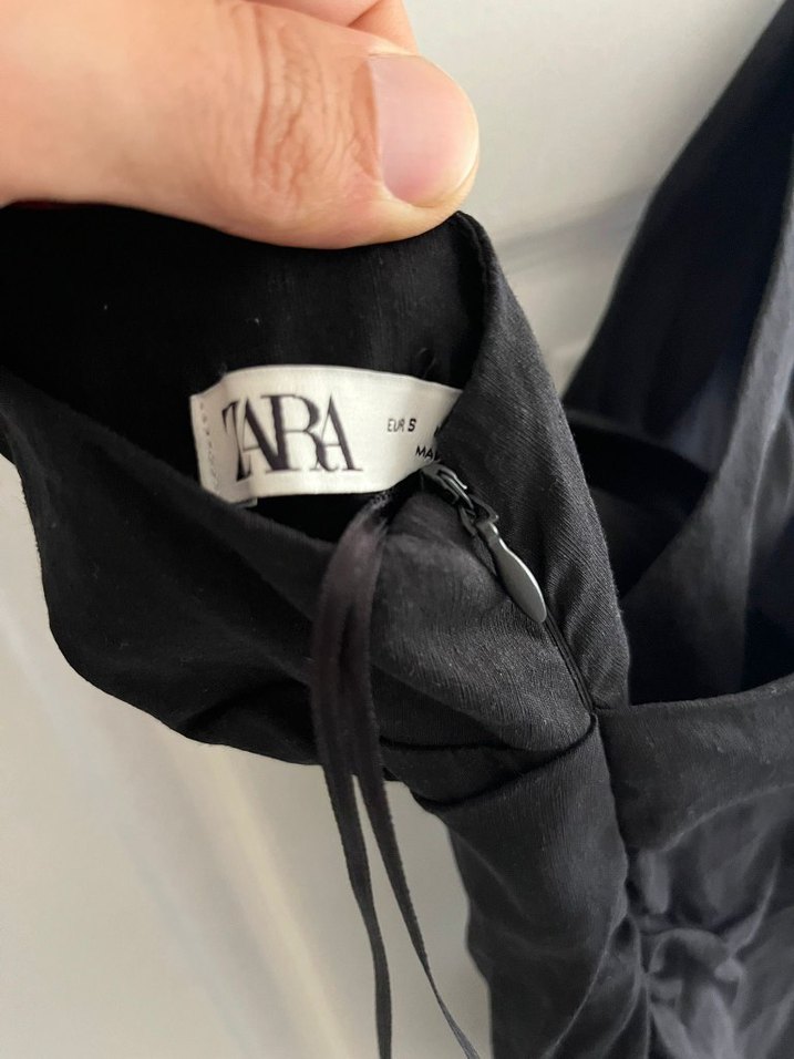 Siyah Drapeli V Yaka Mini Elbise - Görsel 4