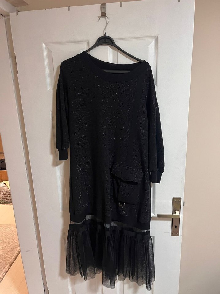 Miss Dalida Paris - Işıltılı & Tül Detaylı Siyah Elbise - Görsel 2