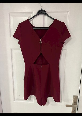 Bordo Kadın Kısa Tulum - Görsel 4