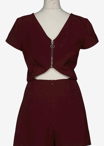 Bordo Kadın Kısa Tulum - Görsel 2