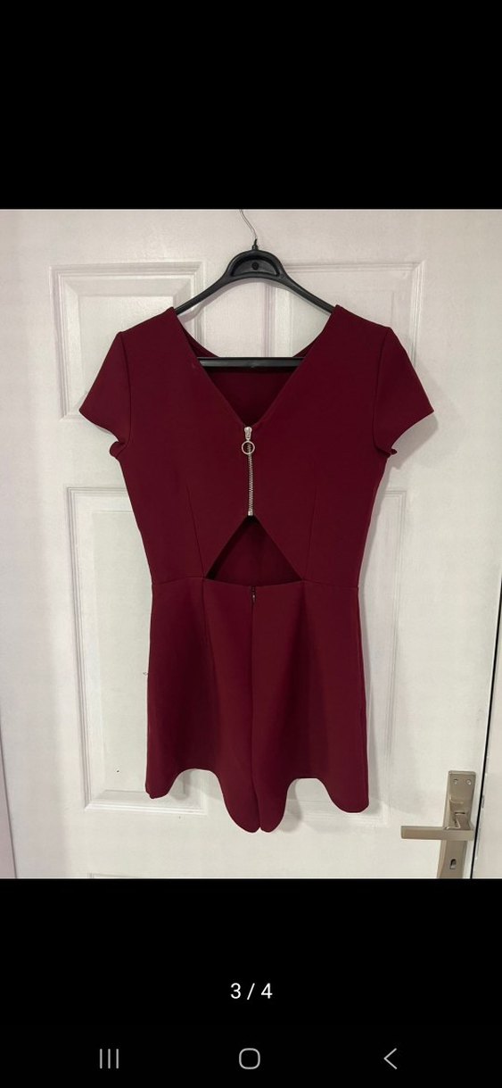 Bordo Kadın Kısa Tulum - Görsel 4