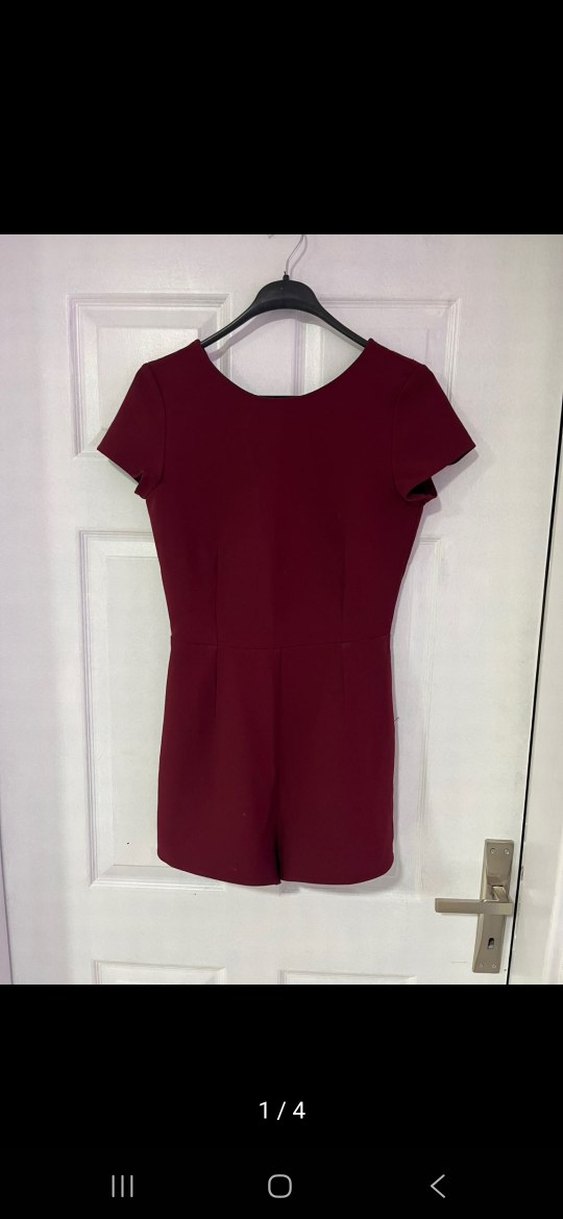 Bordo Kadın Kısa Tulum - Görsel 3