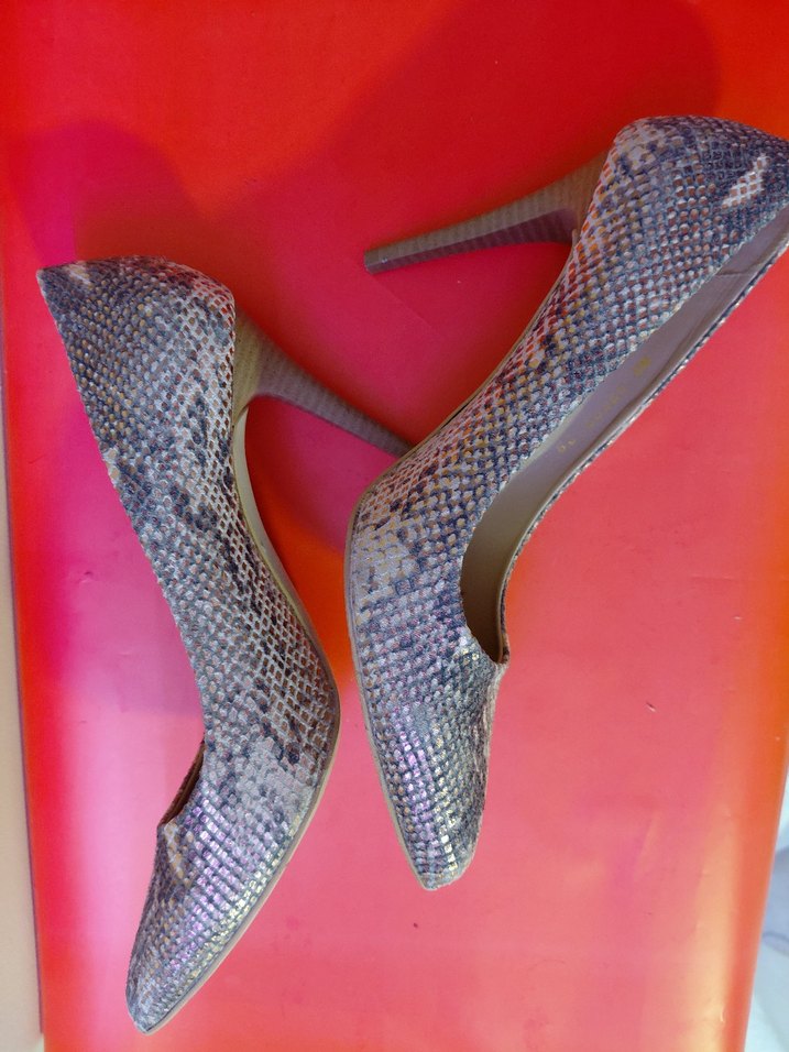 Nubuk Yılan Desenli Simli Stiletto Topuklu Ayakkabı - Görsel 2