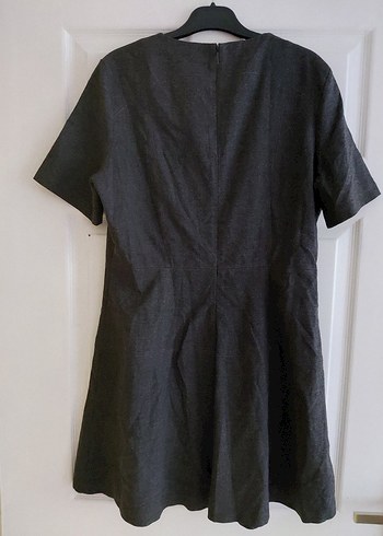 Gri Kısa Kollu Piliseli Triko Elbise - Görsel 4