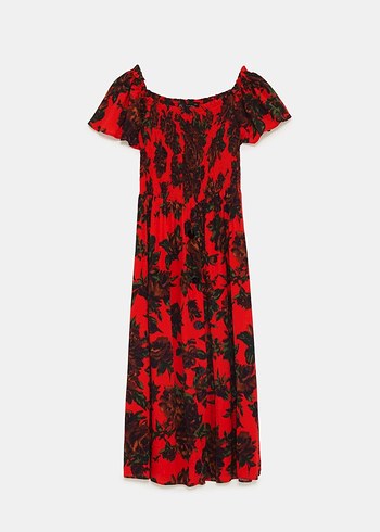 Kırmızı Bohem Midi Straplez Elbise - Görsel 6