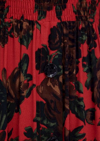 Kırmızı Bohem Midi Straplez Elbise - Görsel 7