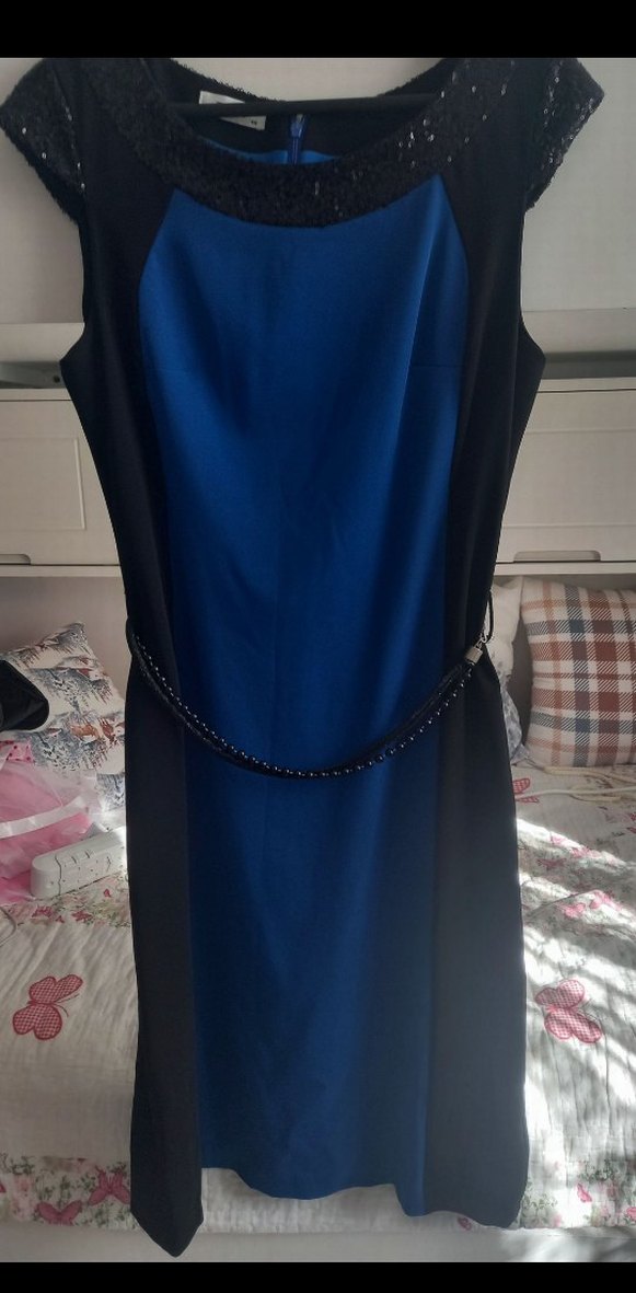 Klasik Lacivert Drapeli Midi Elbise - Görsel 4