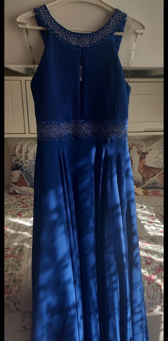 Lacivert Pilili Uzun Abiye Elbise - Görsel 3