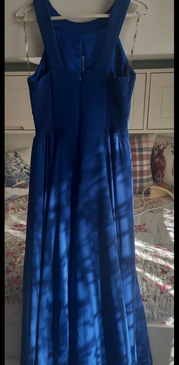 Lacivert Pilili Uzun Abiye Elbise - Görsel 2