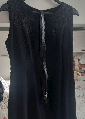 Siyah Midi Kolsuz Drapeli Ofis Elbisesi - Görsel 7