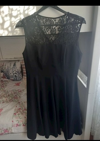 Dantel Detaylı Siyah Midi  Elbise - Görsel 5