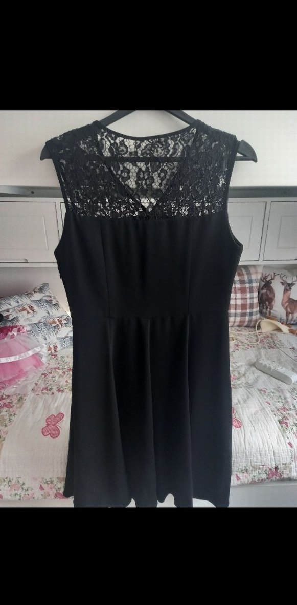 Dantel Detaylı Siyah Midi  Elbise - Görsel 2