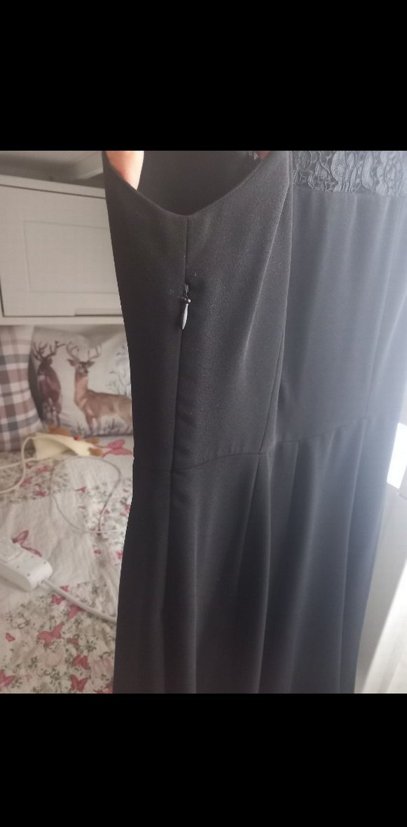 Dantel Detaylı Siyah Midi  Elbise - Görsel 4