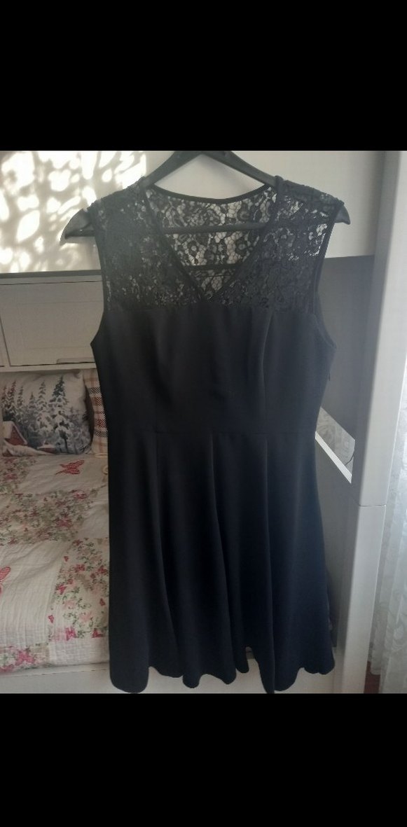 Dantel Detaylı Siyah Midi  Elbise - Görsel 5