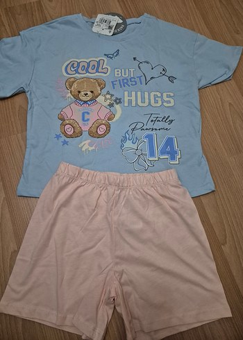 Mavi Baskılı Kız çocuk pijama Takımı