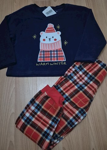 Kız Çocuk Baskılı Uzun Kollu Polar Pijama Takımı