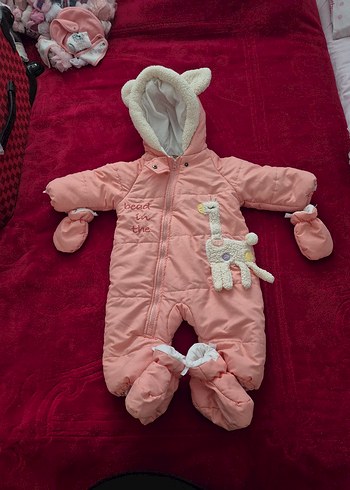 Diğer Kız Bebek Pembe Peluş Detaylı Kapüşonlu Astronot Tulum