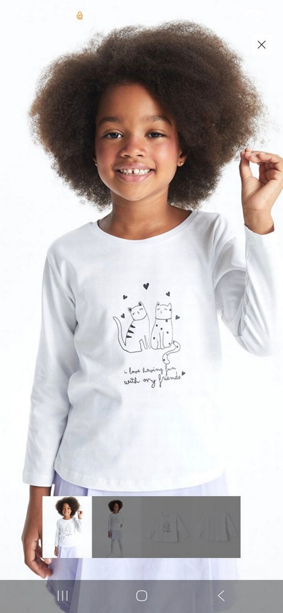 Kız Çocuk Uzun Kollu Baskılı Beyaz Tişört - Görsel 3