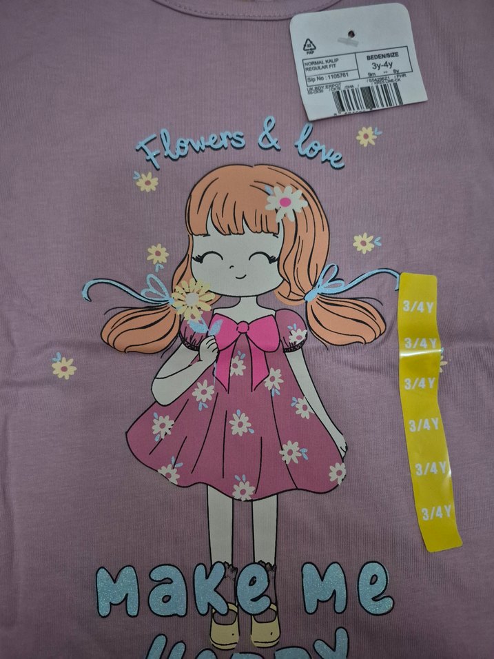 Mor Baskılı Uzun Kollu Kız Tişörtü - Görsel 2