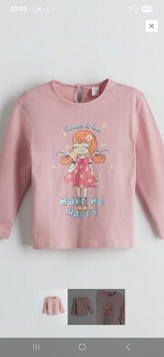 Mor Baskılı Uzun Kollu Kız Tişörtü - Görsel 3